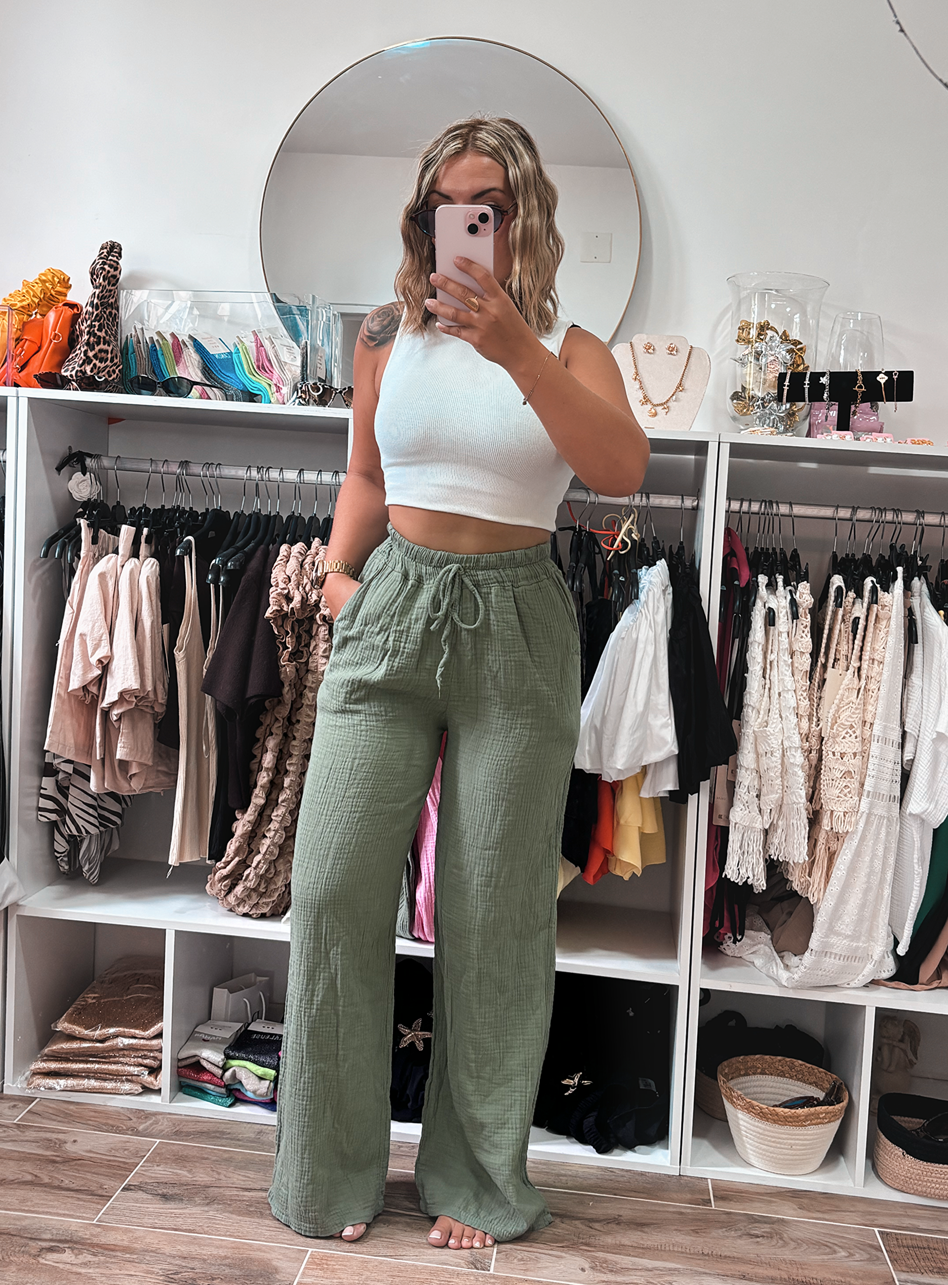 Pantalon lin khaki