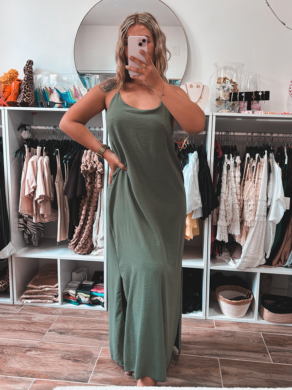 Robe longue dos croisées khaki