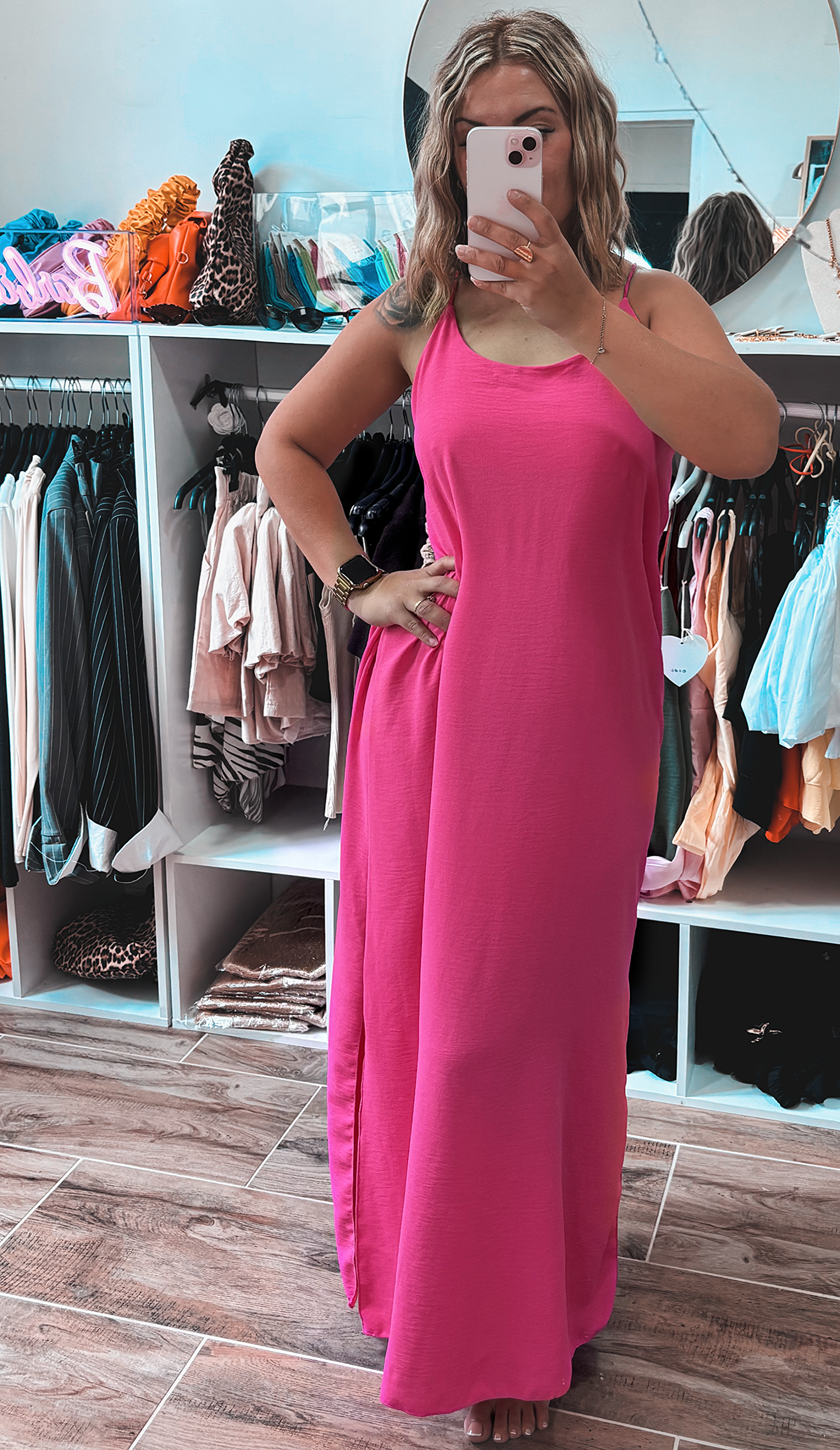 Robe longue dos croisés fushia