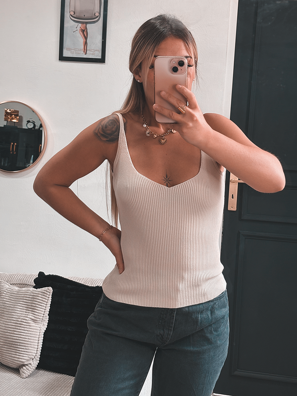 Top côtelé beige
