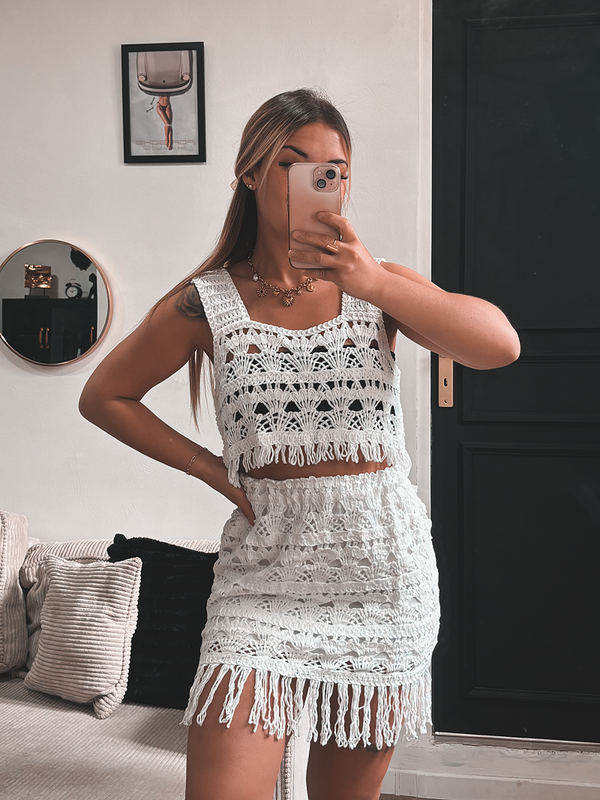 Ensemble macramé blanc