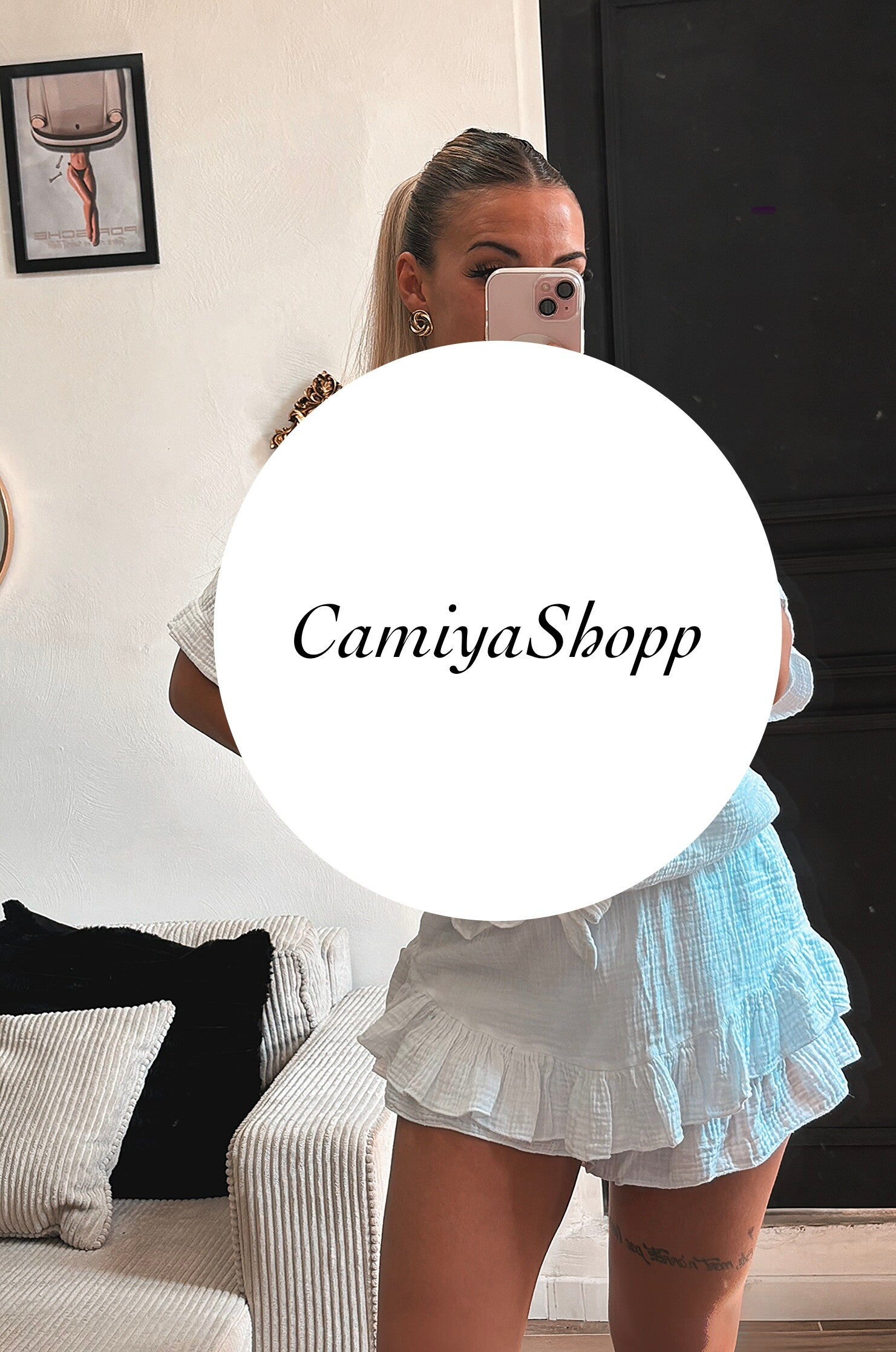 Short gaze de coton blanc