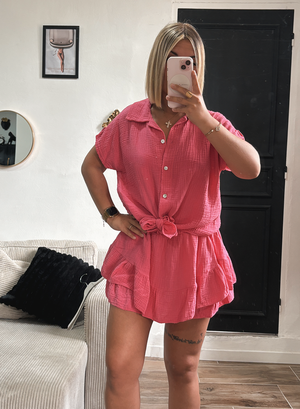 Ensemble gaze de coton rose fushia