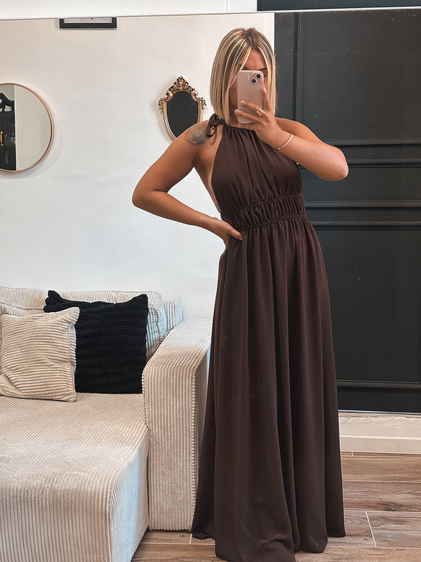 Robe longue ras de cou chocolat