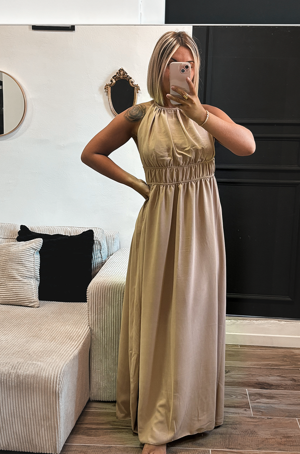Robe longue ras de cou beige
