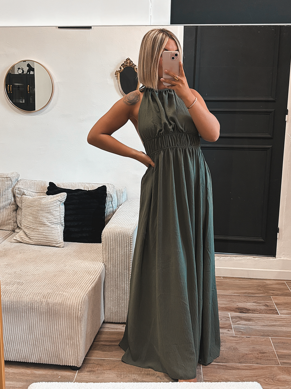 Robe longue ras de cou kaki