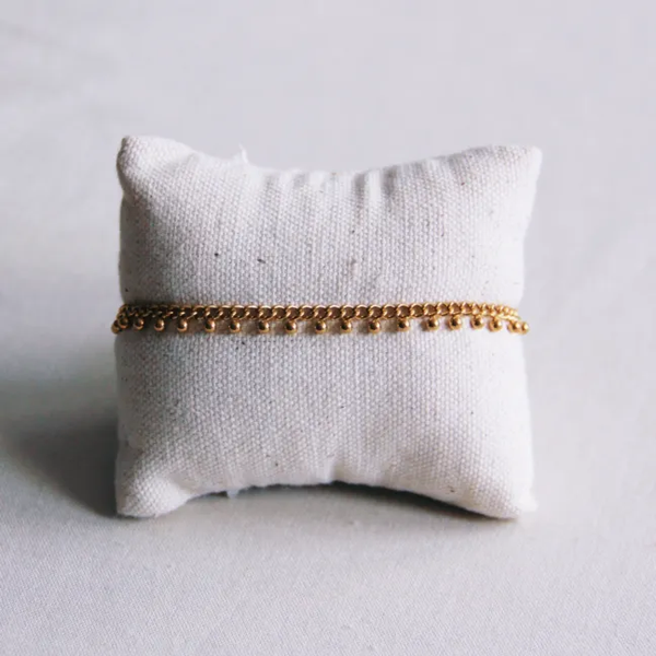 Stalen chain armband met balletjes - goud
