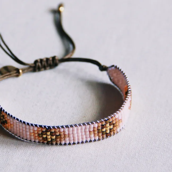 Weefarmbandje nude/cognac/goldplated