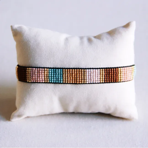 Weefarmbandje gestreept - cognac/nude/bruin/oudgroen