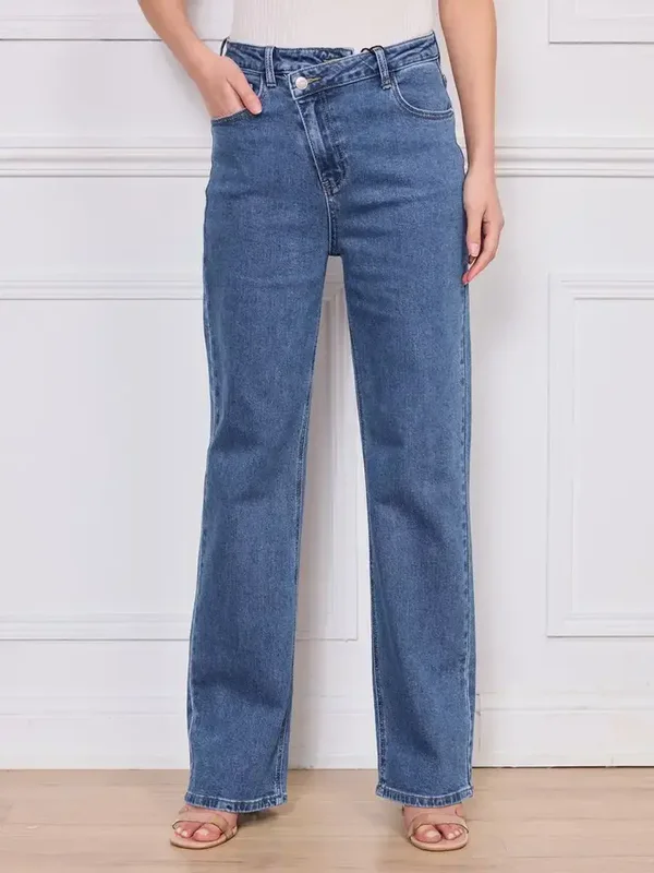 Dames high-waisted rechte jeans denim