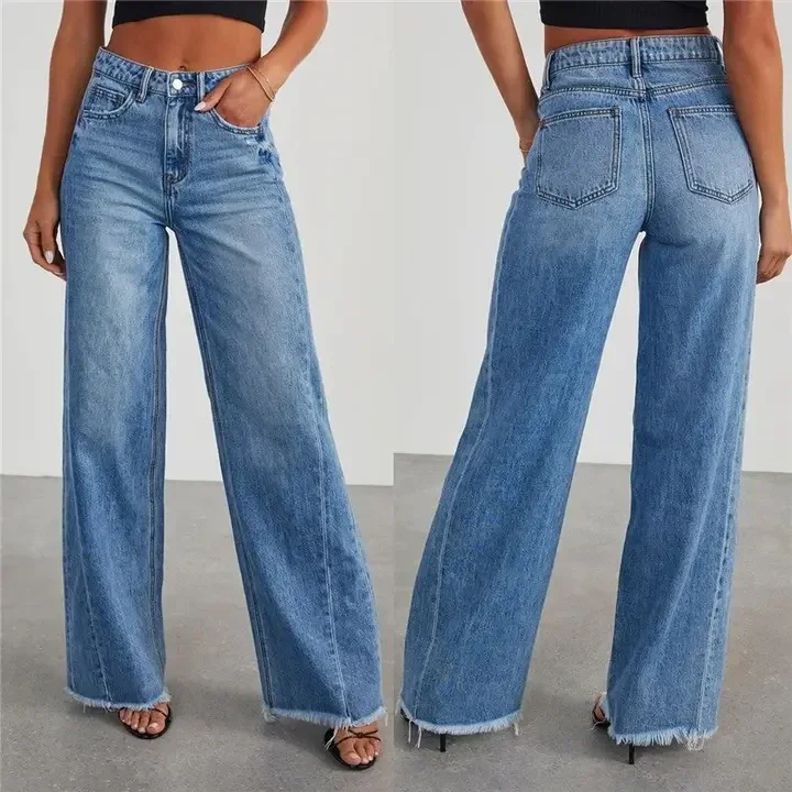 Wijde losse jeans met ongezoomde rand