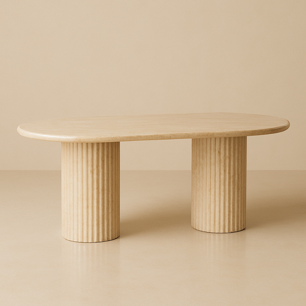 Ovaler Travertine Tisch - Mit Riffel-Beine