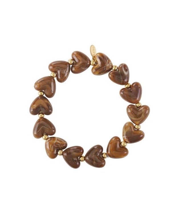 Hartjes armband kralen bruin