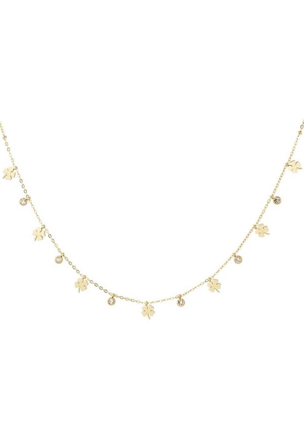 Ketting klavertjes diamantjes goud