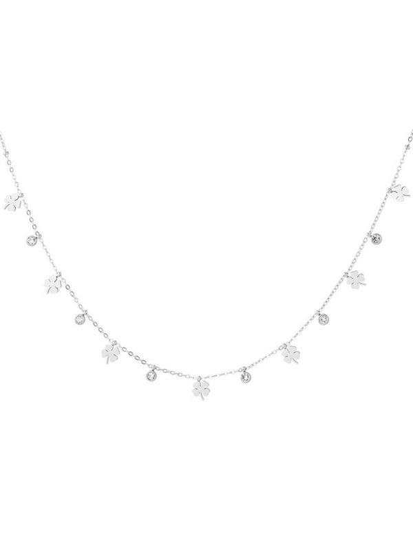 Ketting klavertjes diamantjes zilver