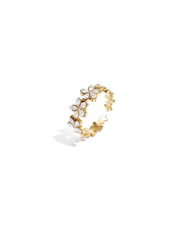 Ring bloem met steentjes goud