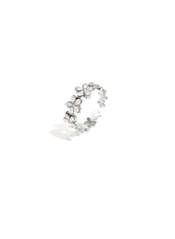 Ring bloem met steentjes zilver