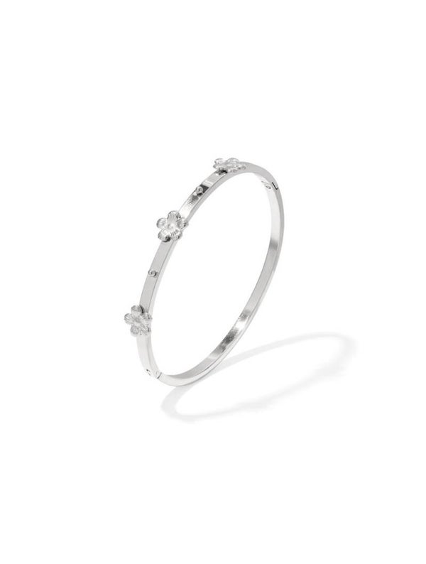 Bangle met bloem details zilver