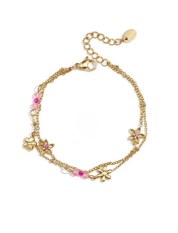 Armband dubbel pink flower
