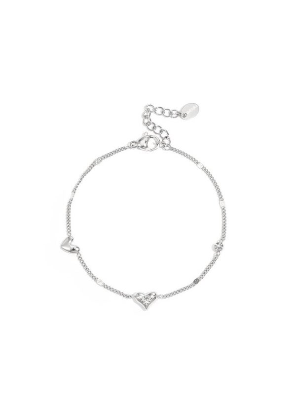 Armband hartjes en steentjes zilver