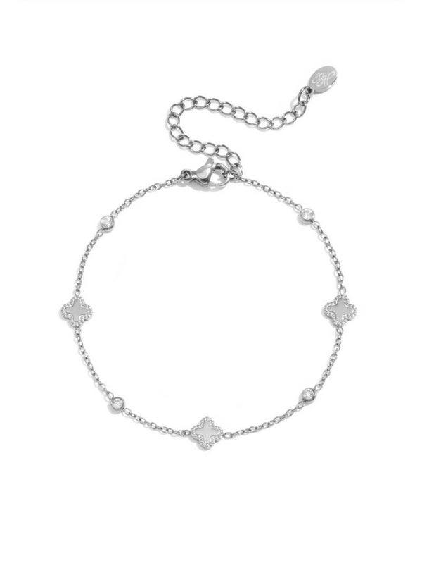 Armband klaver diamant zilver