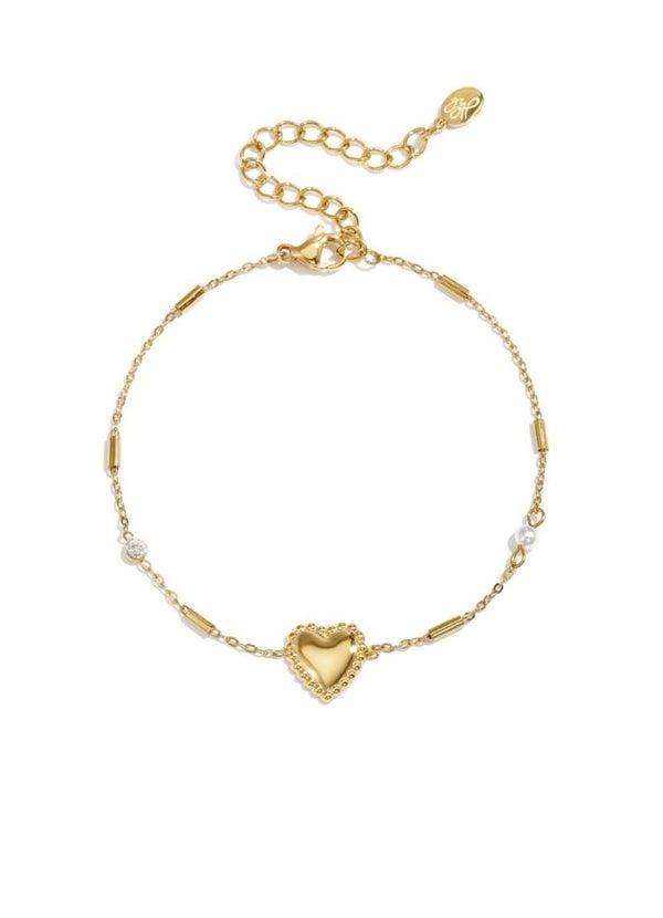 Armband met parel steentje en hartje goud