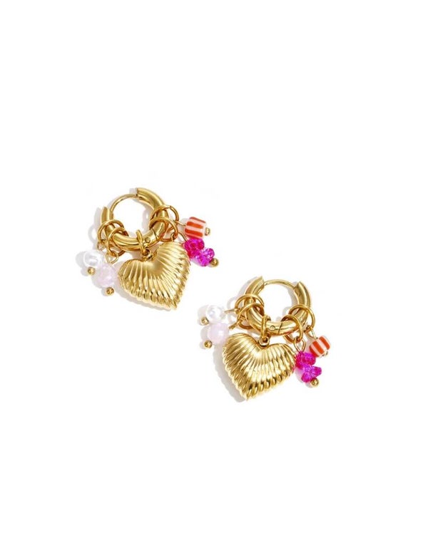 Oorbellen pink love goud