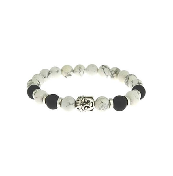 Bracelet Equilibre Howlite et Agate noire Perles 8mm