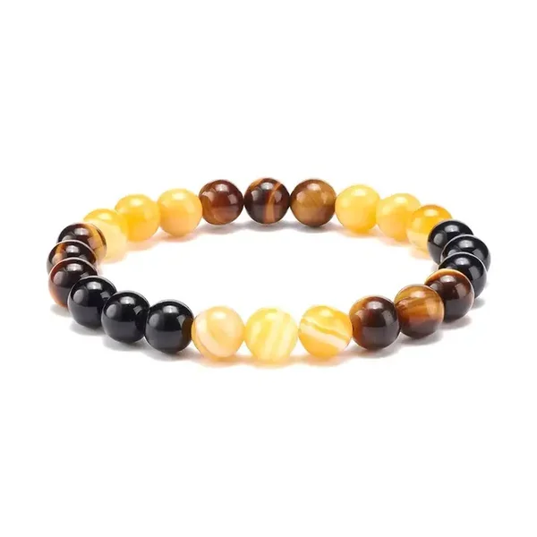 Bracelet pierres naturelles agate jaune œil de tigre et onyx