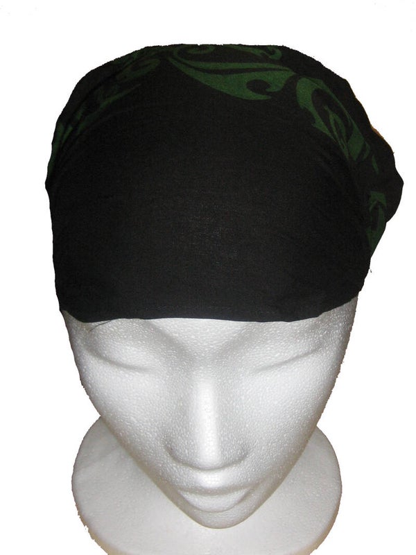[25035]  Zwarte elastische bandana met groene tribal