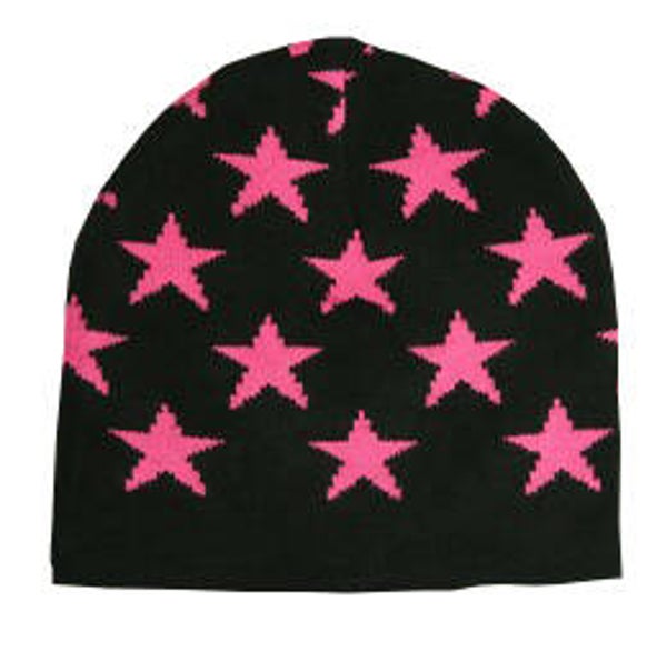 [24004]  Zwarte beanie met roze sterren