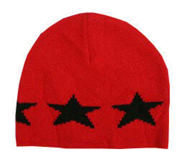[24013]  Rode beanie met zwarte sterren