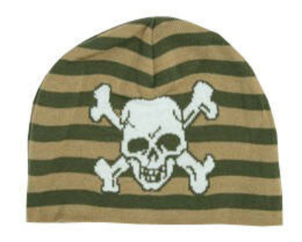 [24033]  Groen gestreepte beanie met skull