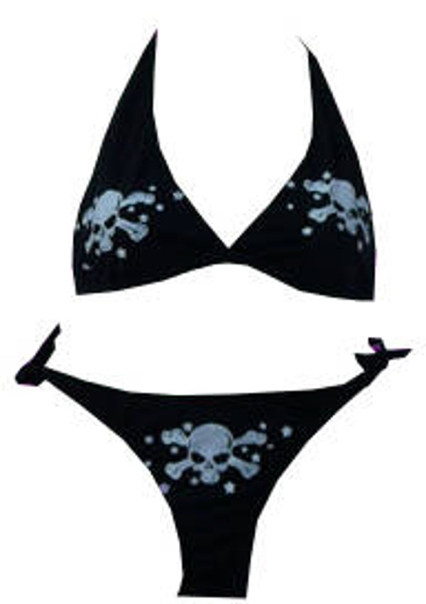 [45003]  Zwarte bikini met witte skulls