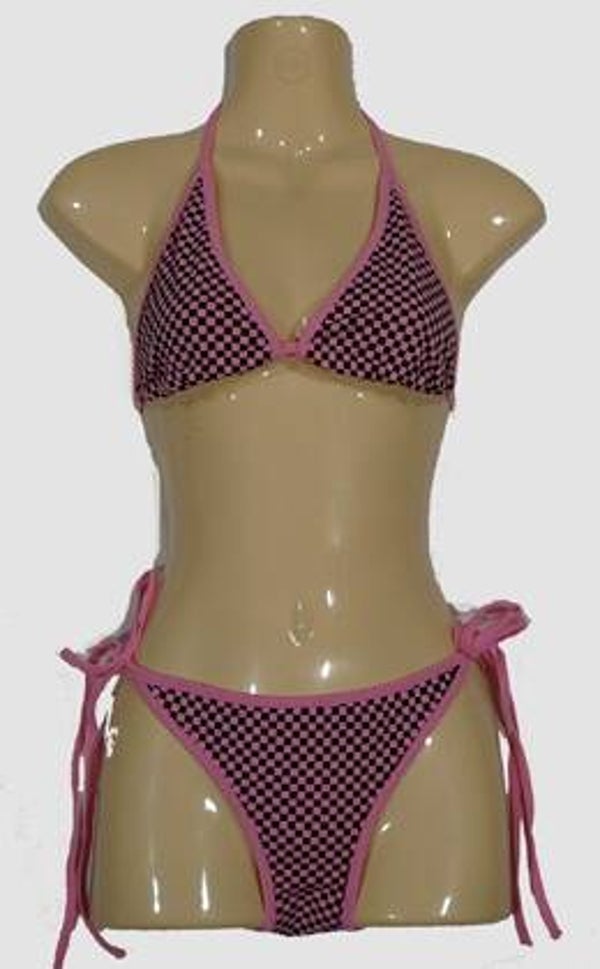 [45008]  Roze/zwart geblokte bikini