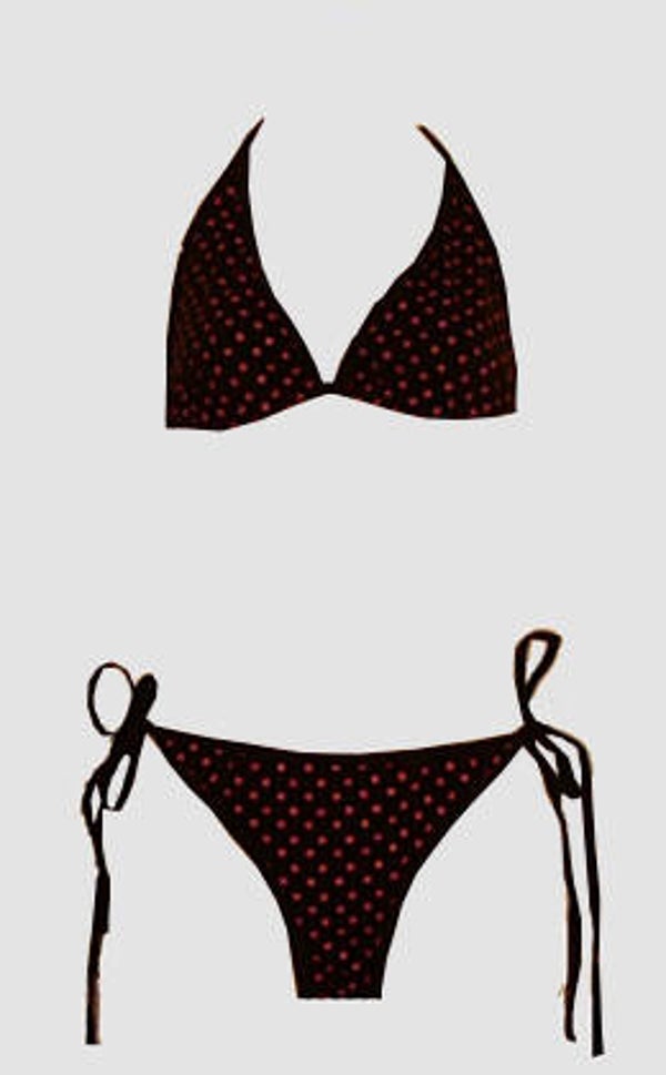 [45015]  Zwarte bikini met roze stippen