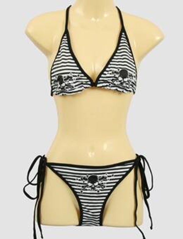 [45042]  Zwart/wit gestreepte bikini met skulls