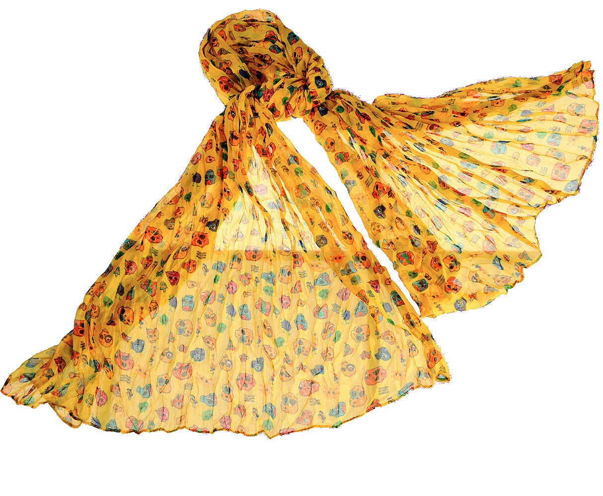 [16067]  Gele sjaal met gekleurde skulls