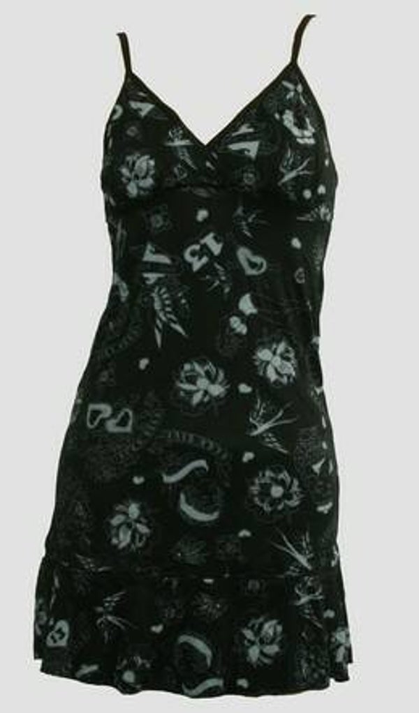 [17013]  Zwart jurkje met grijze tattoo-print