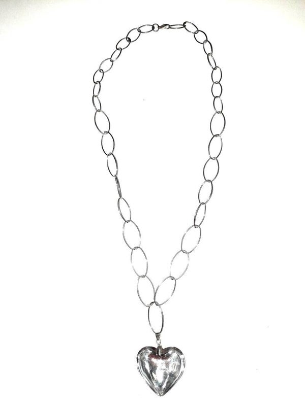 [8018] Lange zilverkleurige ketting met hart