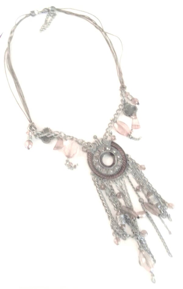 [8116]  Bruine veterketting met grote hanger