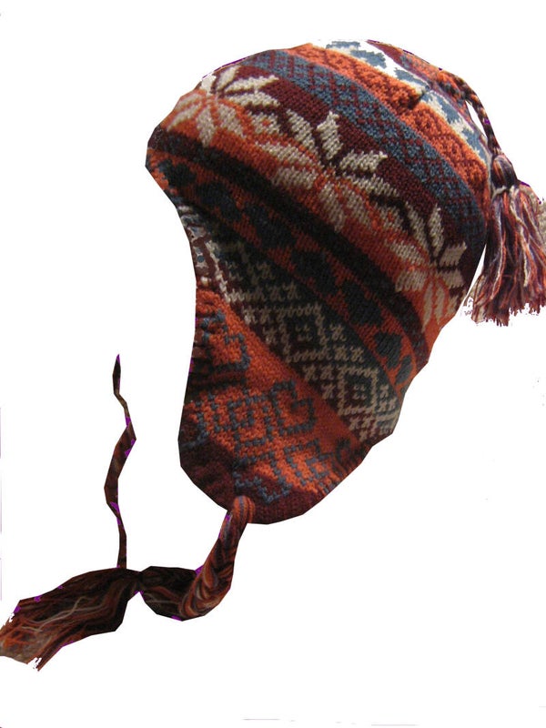 [24010]  Oranje/wit/blauw/bordeauxrode Nepalese muts
