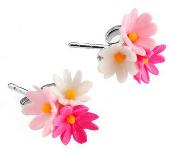 [10024]  Oorknopjes met kleine roze bloemetjes 