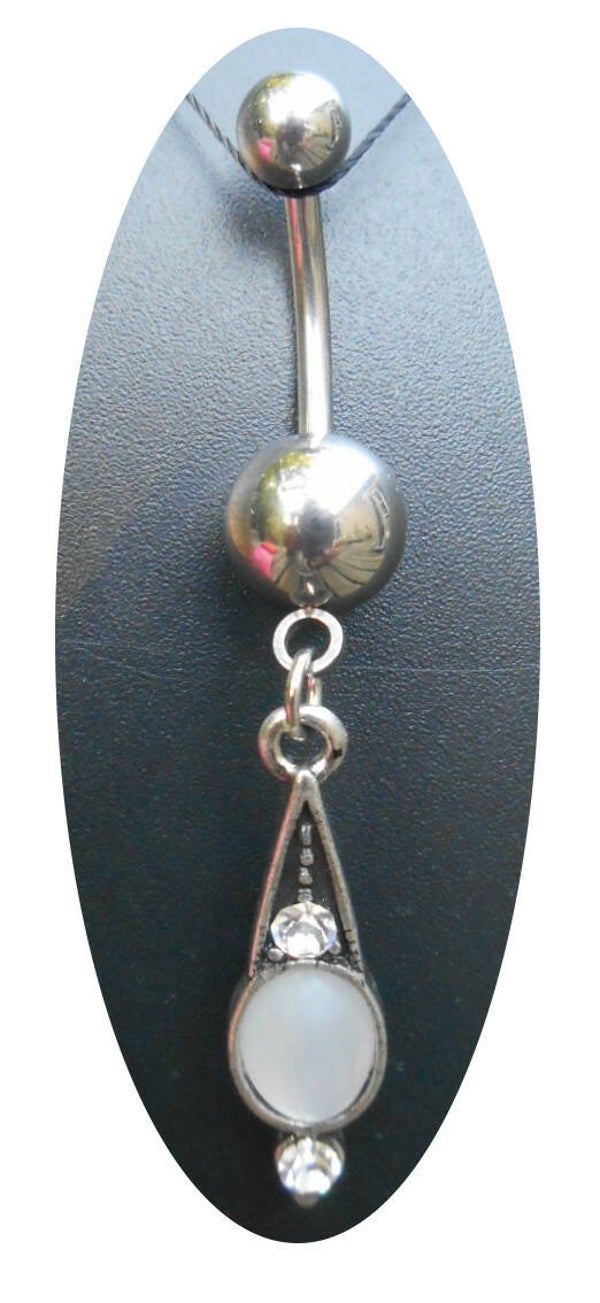 [14004]  Navelpiercing met wit steentje 