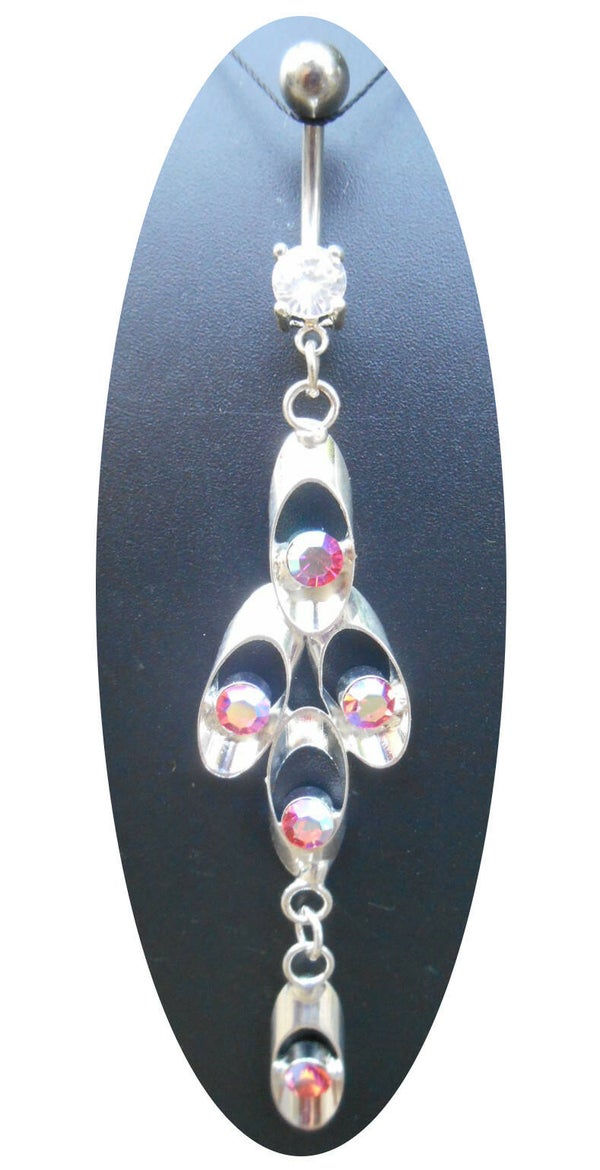 [14047]  Navelpiercing met roze strass 