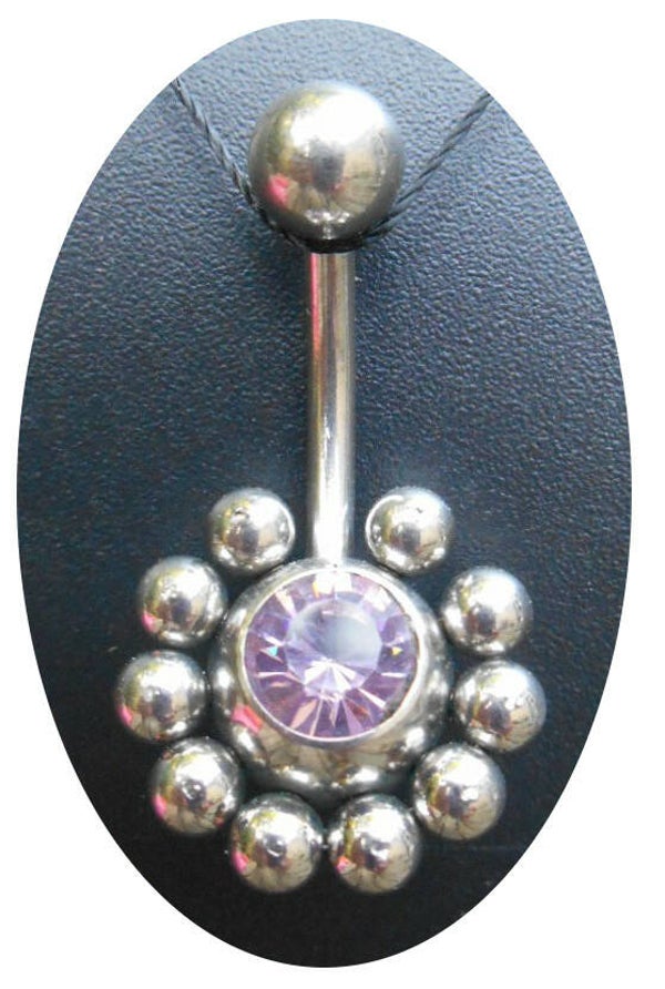 [14049]  Navelpiercing met paars strass-steentje 