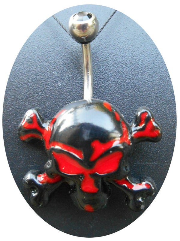 [14082]  Rood/zwarte skull navelpiercing 