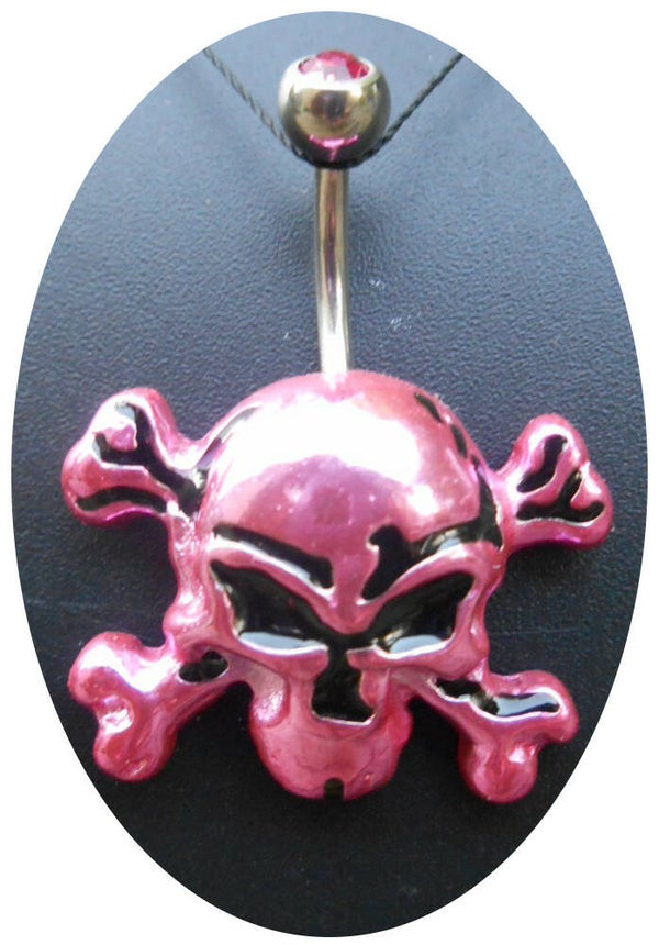 [14083]  Roze skullnavelpiercing 