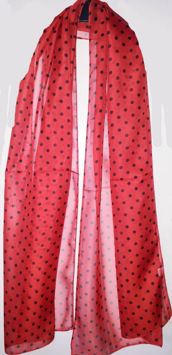 [16021]  Rode sjaal met zwarte stippen