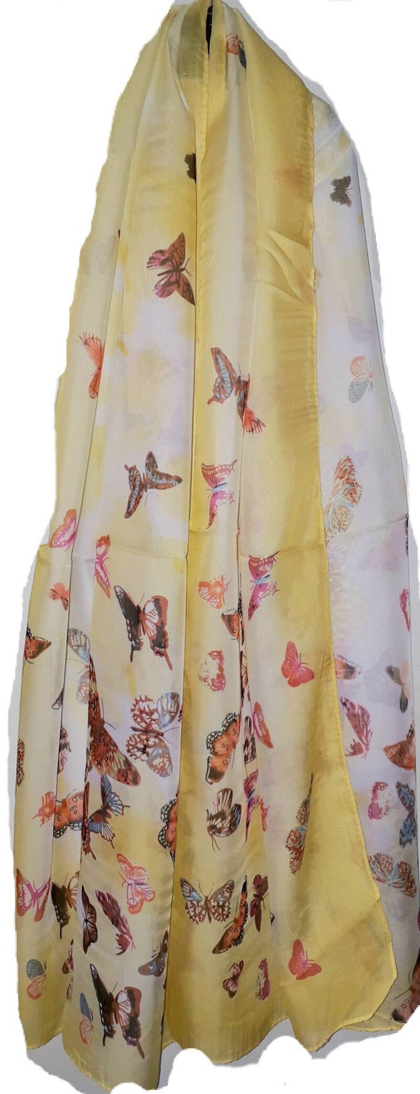[16074]  Gele sjaal met vlinders